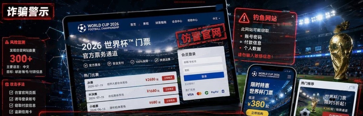 2026世界杯门票诈骗预警 中文诈骗团伙仿冒FIFA官网，300多个假网站专偷账号和付款信息